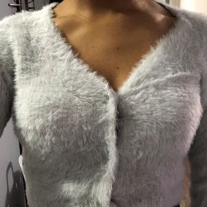 Blue Crop Top Button Up Sweater